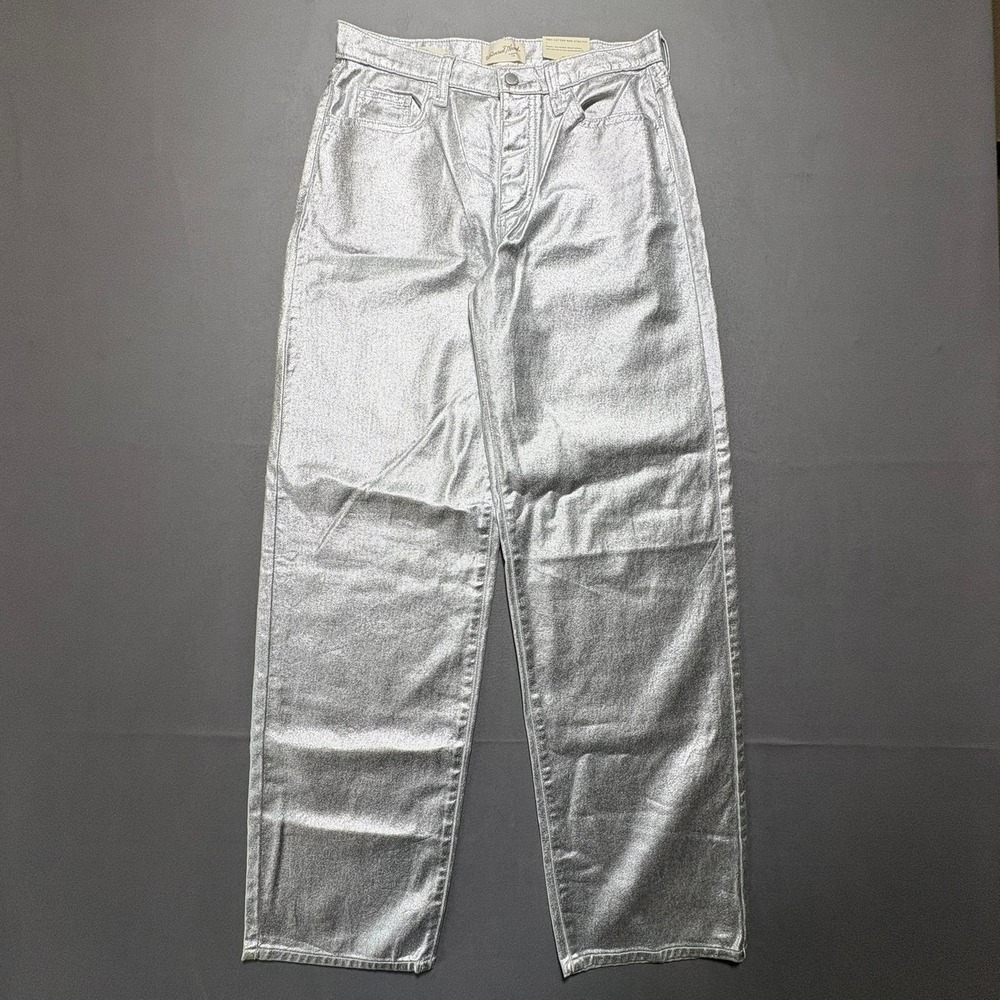 Universal Thread Womens 90s Baggy Metallic Silver Jeans High Rise Cotton Size 2R